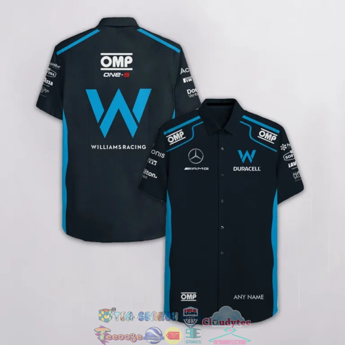 OMP Racing Williams Racing Mercedes AMG Duracell Personalized Name Hawaiian Shirt