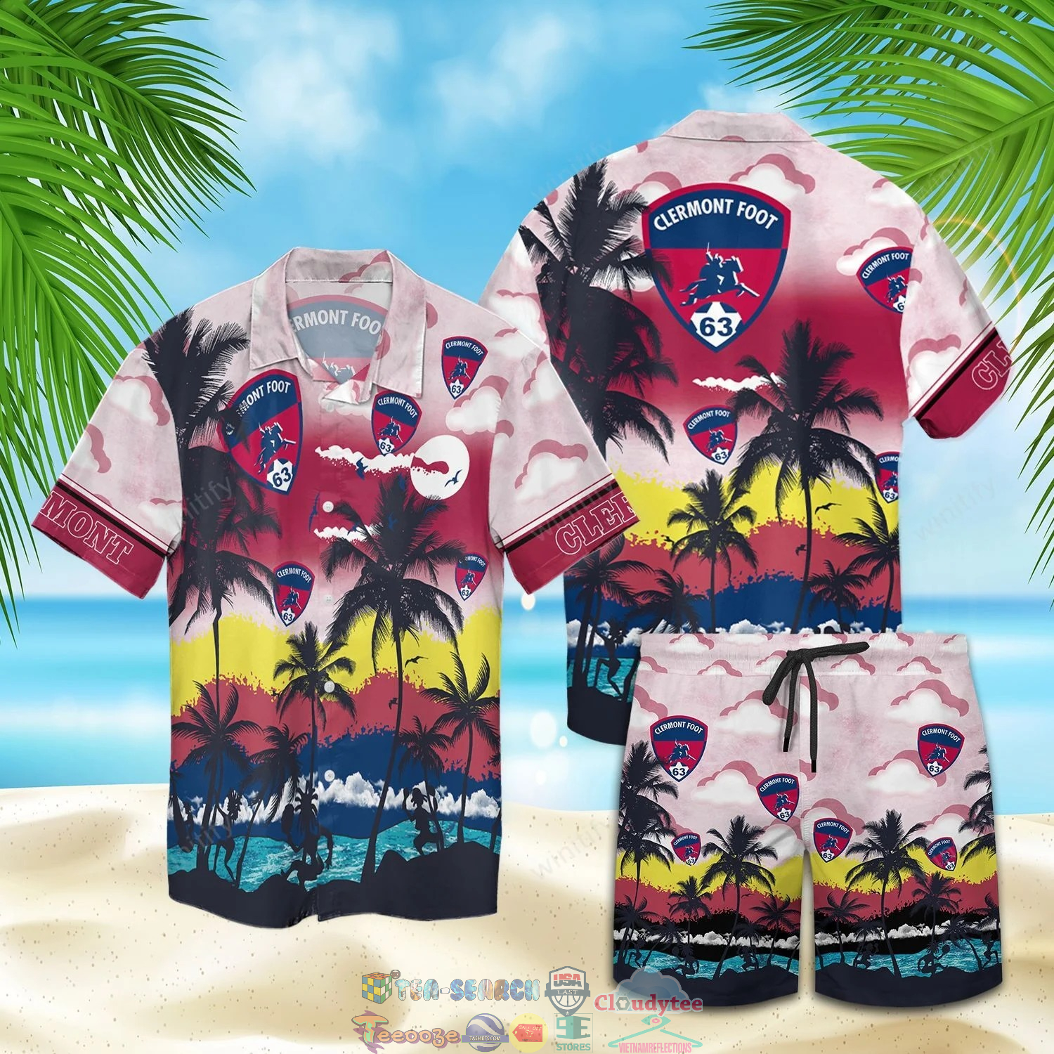 Clermont Foot Auvergne 63 FC Palm Tree Hawaiian Shirt Beach Shorts