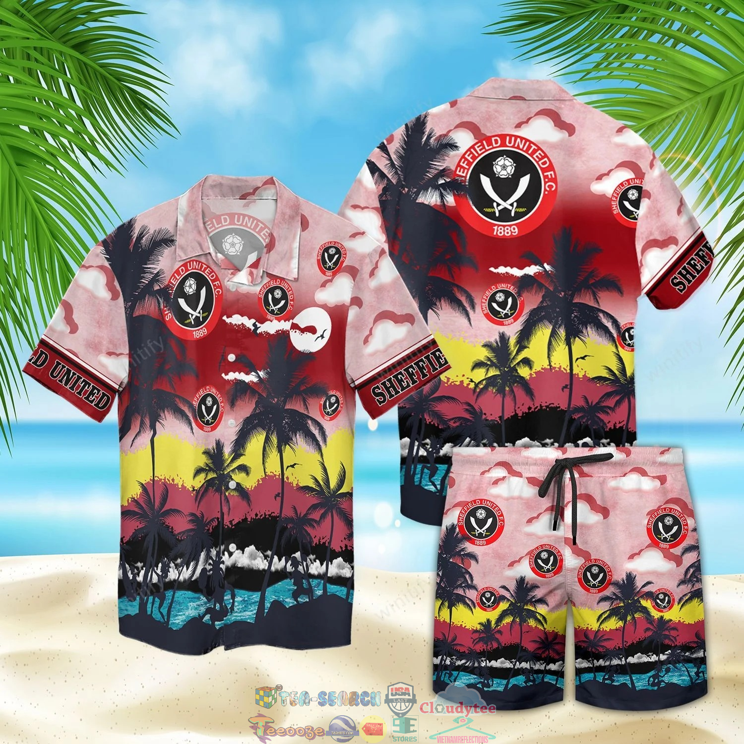 Sheffield United FC Palm Tree Hawaiian Shirt Beach Shorts