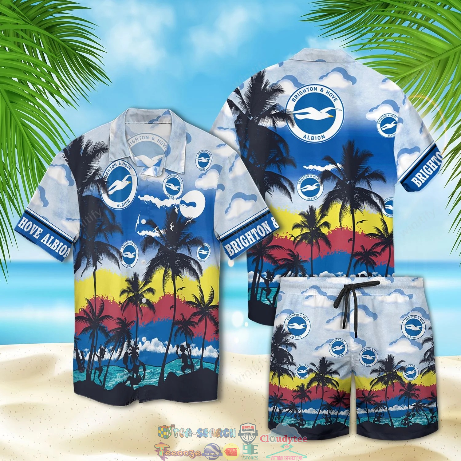 Brighton And Hove Albion FC Palm Tree Hawaiian Shirt Beach Shorts