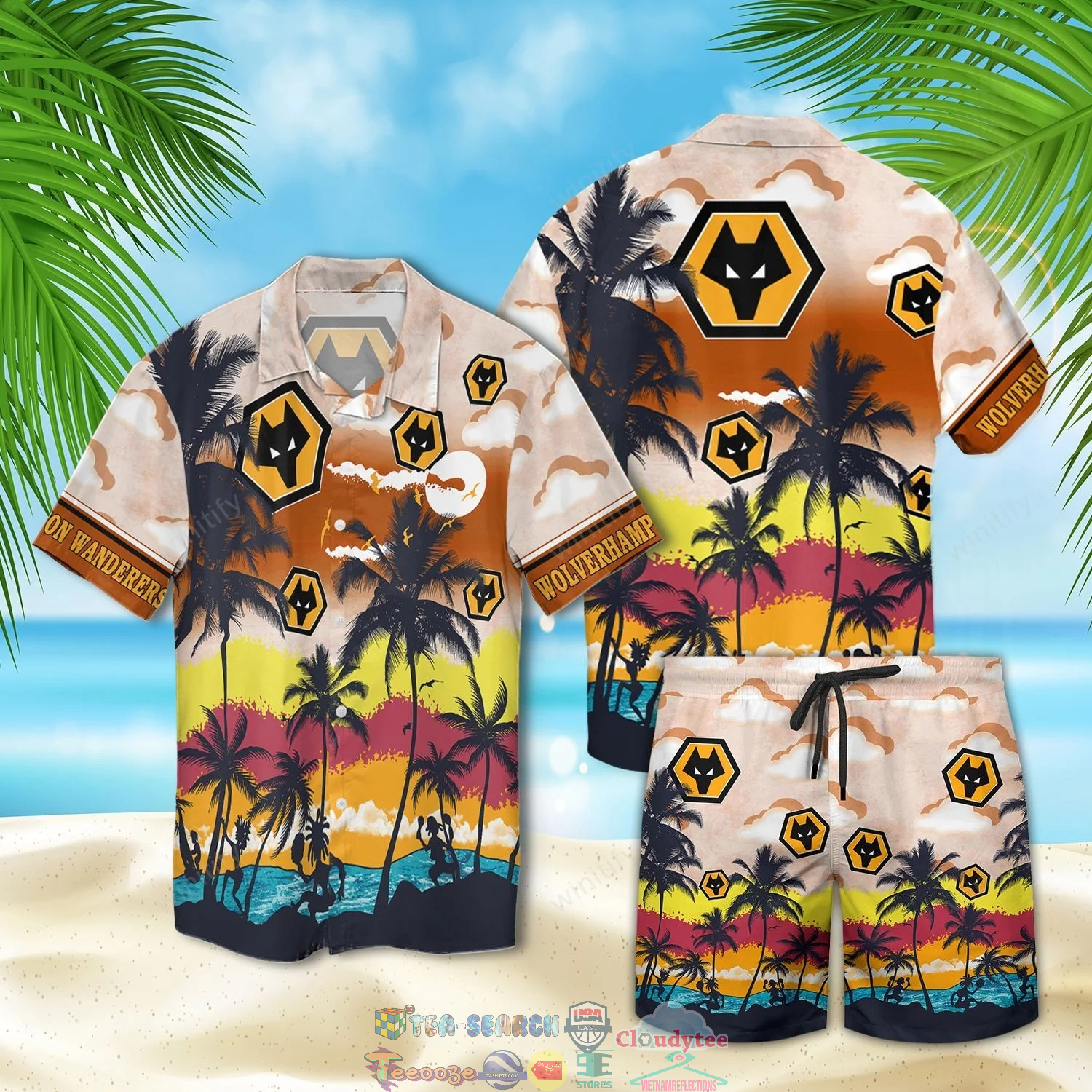Wolvehampton Wanderers FC Palm Tree Hawaiian Shirt Beach Shorts