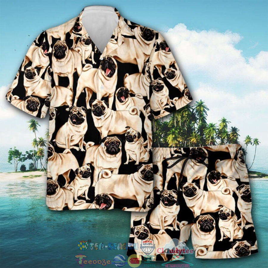 Pug Art Hawaiian Shirt And Shorts