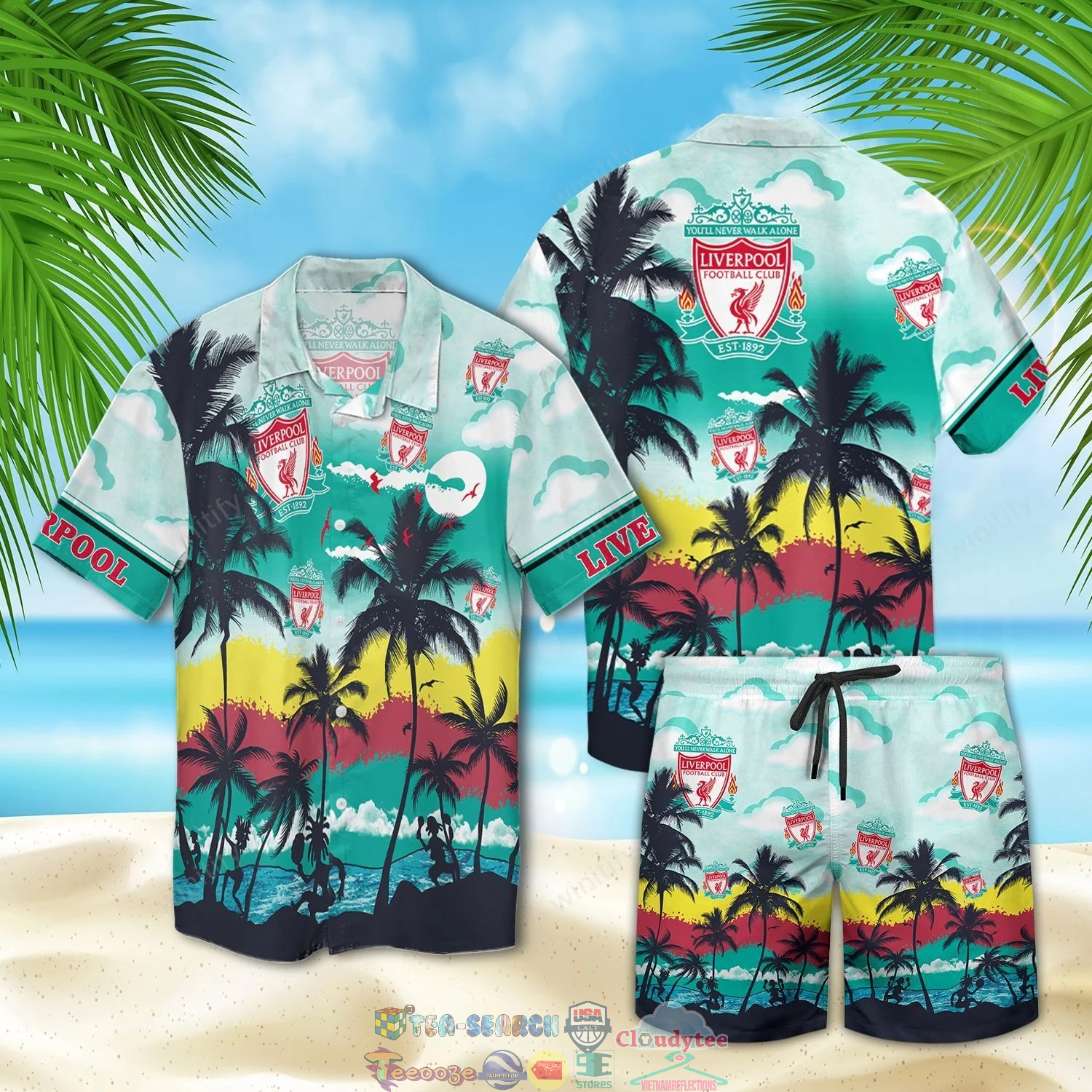 Liverpool FC Palm Tree Hawaiian Shirt Beach Shorts