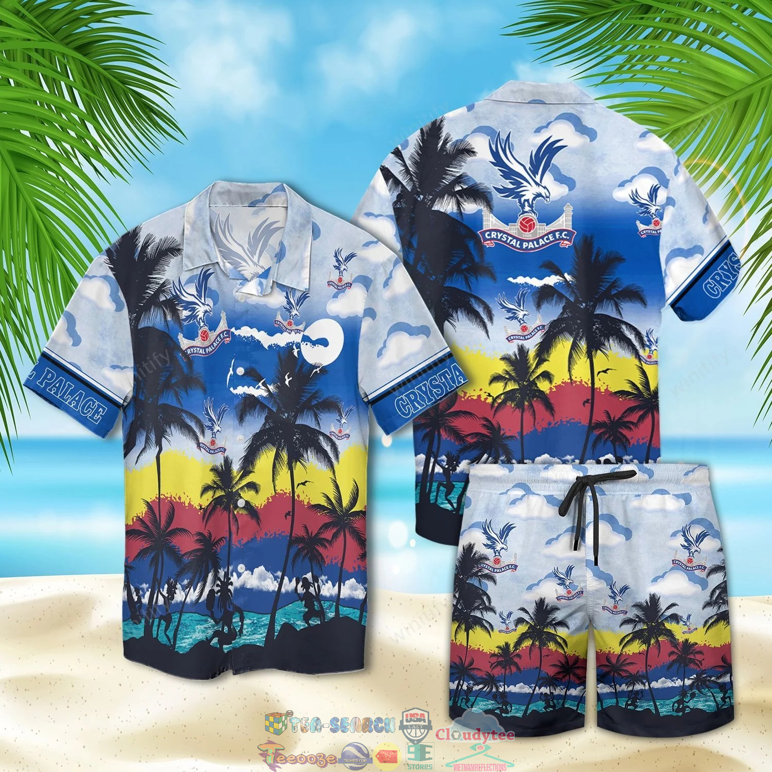 Crystal Palace Palm Tree Hawaiian Shirt Beach Shorts