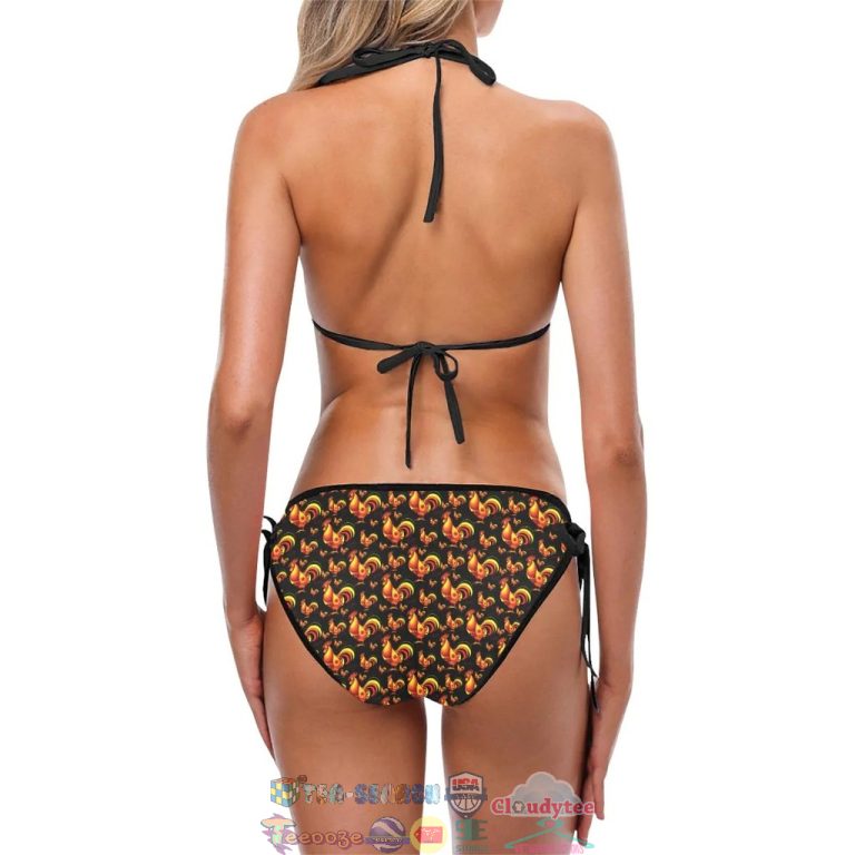Rooster Print Themed Two Piece Bikini Set Swimsuit Beach