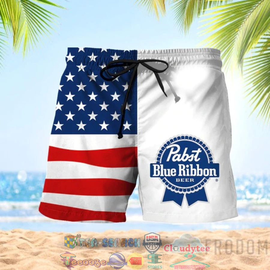 4th Of July Independence Day American Flag Pabst Blue Ribbon Beer Hawaiian Shorts
