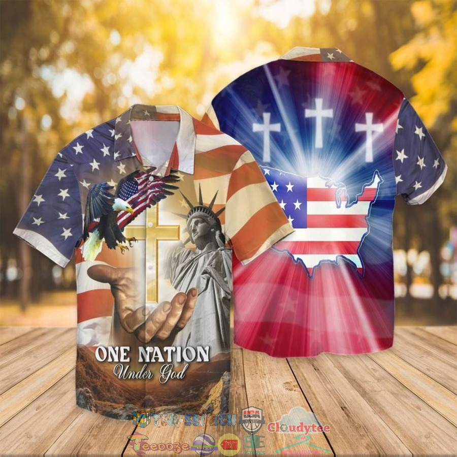 4th Of July Independence Day American Flag Jesus One Mation Under God Eagle Hawaiian Shirt