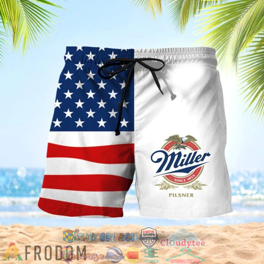 4th Of July Independence Day American Flag Miller Pilsner Beer Hawaiian Shorts