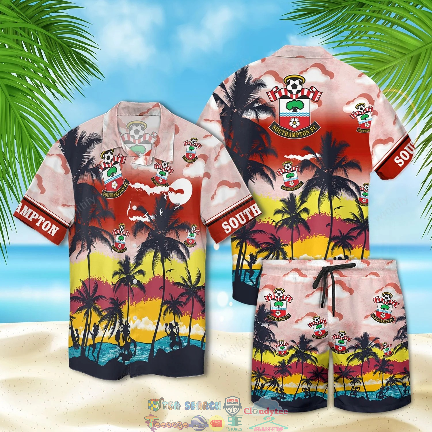Southampton FC Palm Tree Hawaiian Shirt Beach Shorts