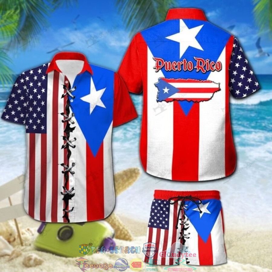 Puerto Rico American Flag Hawaiian Shirt And Shorts