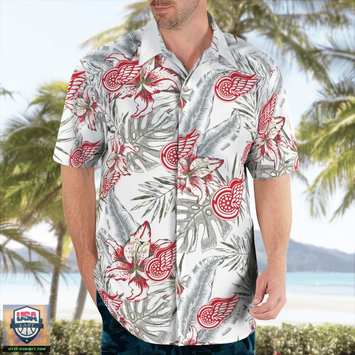 Saleoff NHL Detroit Red Wings Hawaiian Shirts Beach Short