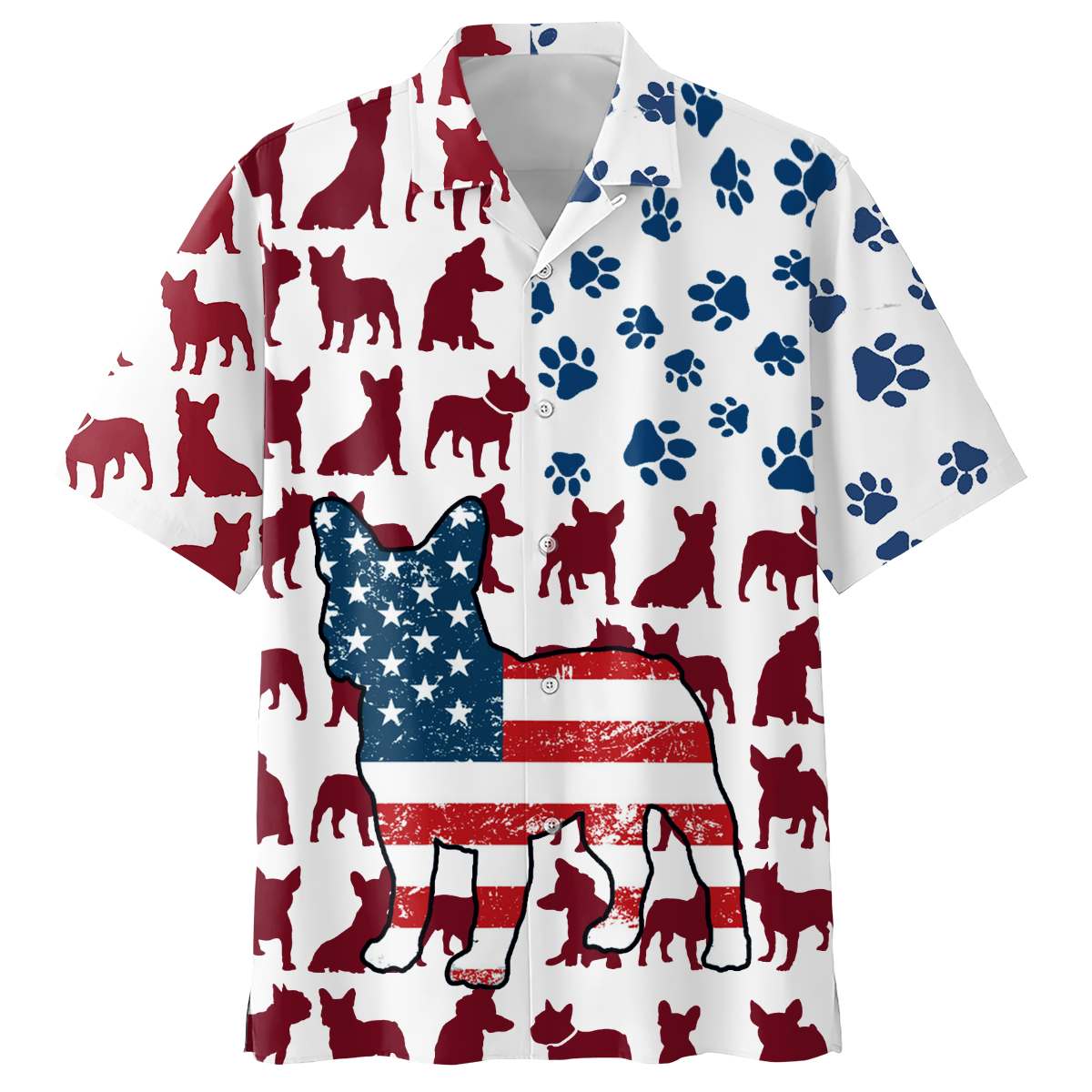 NEW French Bulldog dog American Flag Hawaii Shirt