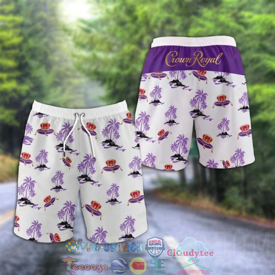 Crown Royal Palm Tree White Purple Hawaiian Shorts