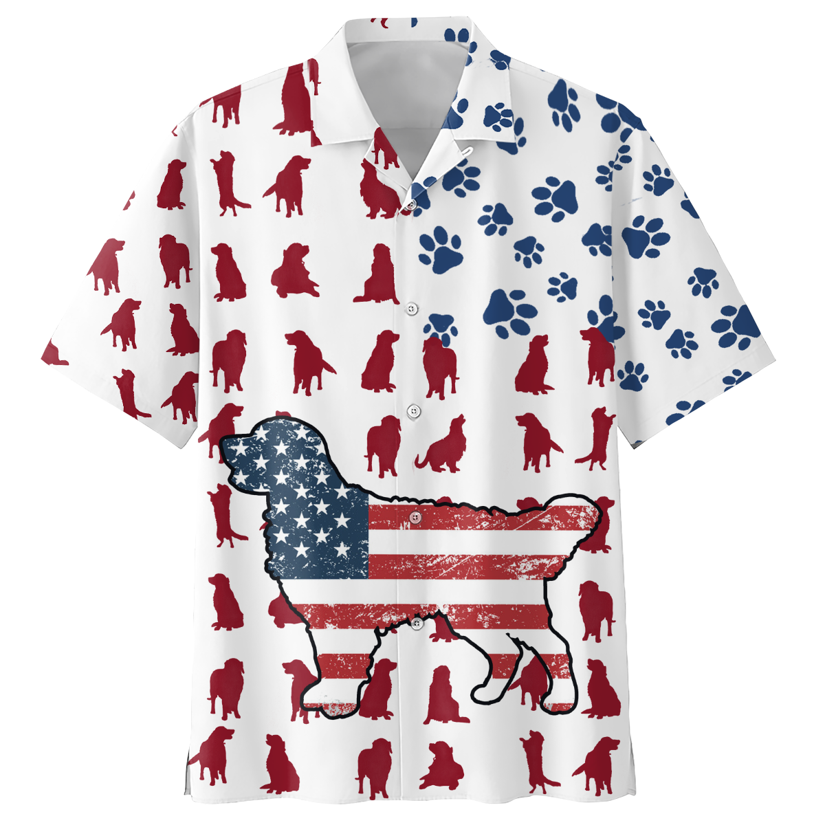 NEW Golden dog American Flag Hawaii Shirt
