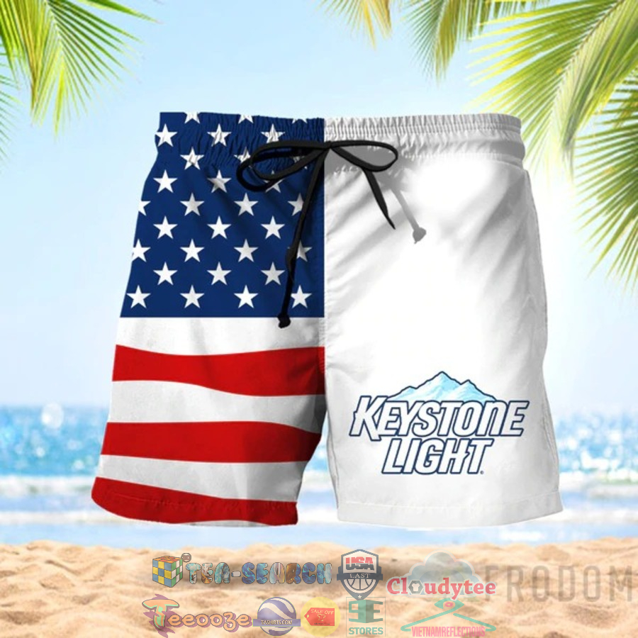 4th Of July Independence Day American Flag Keystone Light Beer Hawaiian Shorts