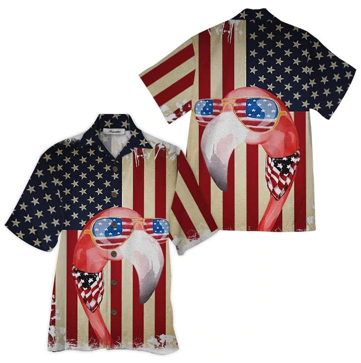 NEW Flamingo United States Flag Hawaii Shirt