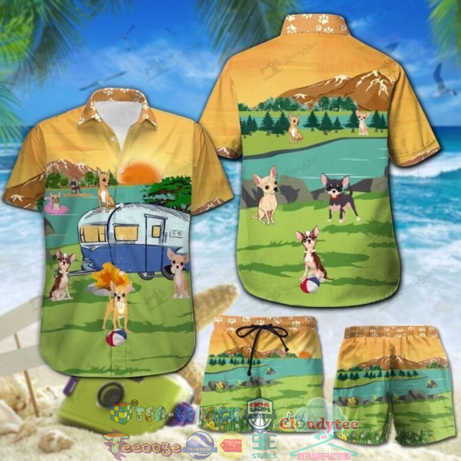 Camping Chihuahua Hawaiian Shirt And Shorts
