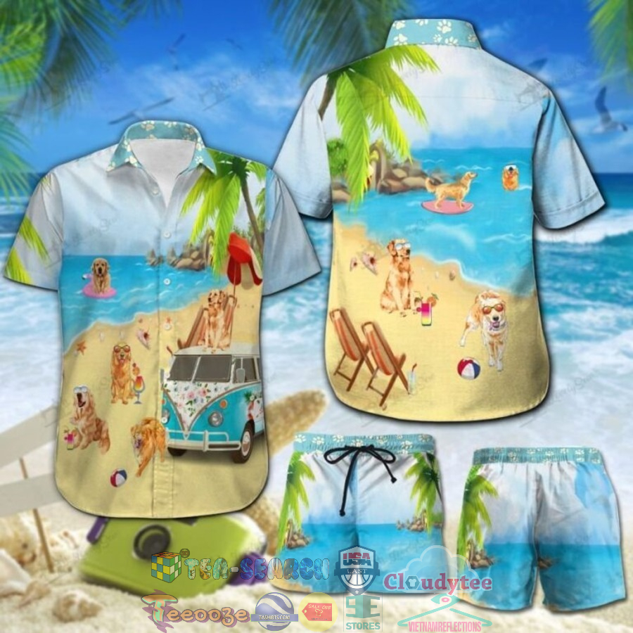 Beach Golden Retriever Hawaiian Shirt And Shorts