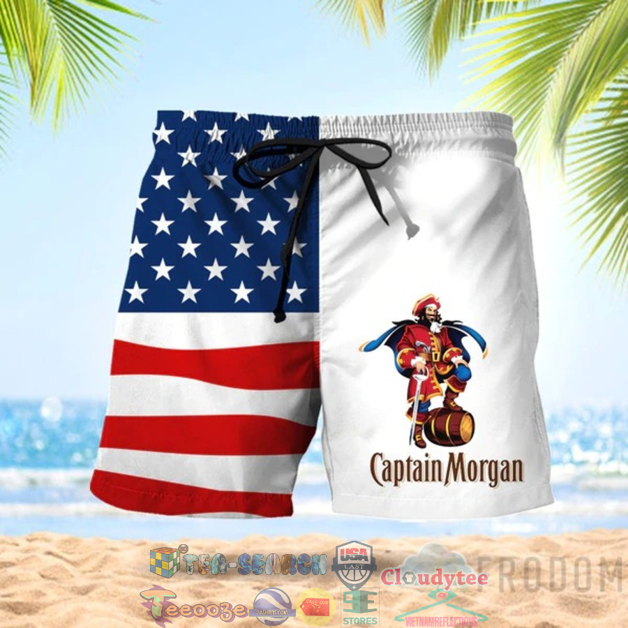 4th Of July Independence Day American Flag Captain Morgan Rum Hawaiian Shorts