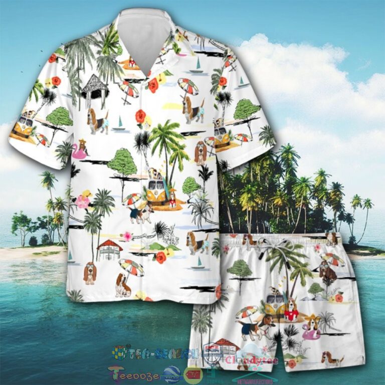 Basset Hound Beach Hippie Hawaiian Shirt And Shorts