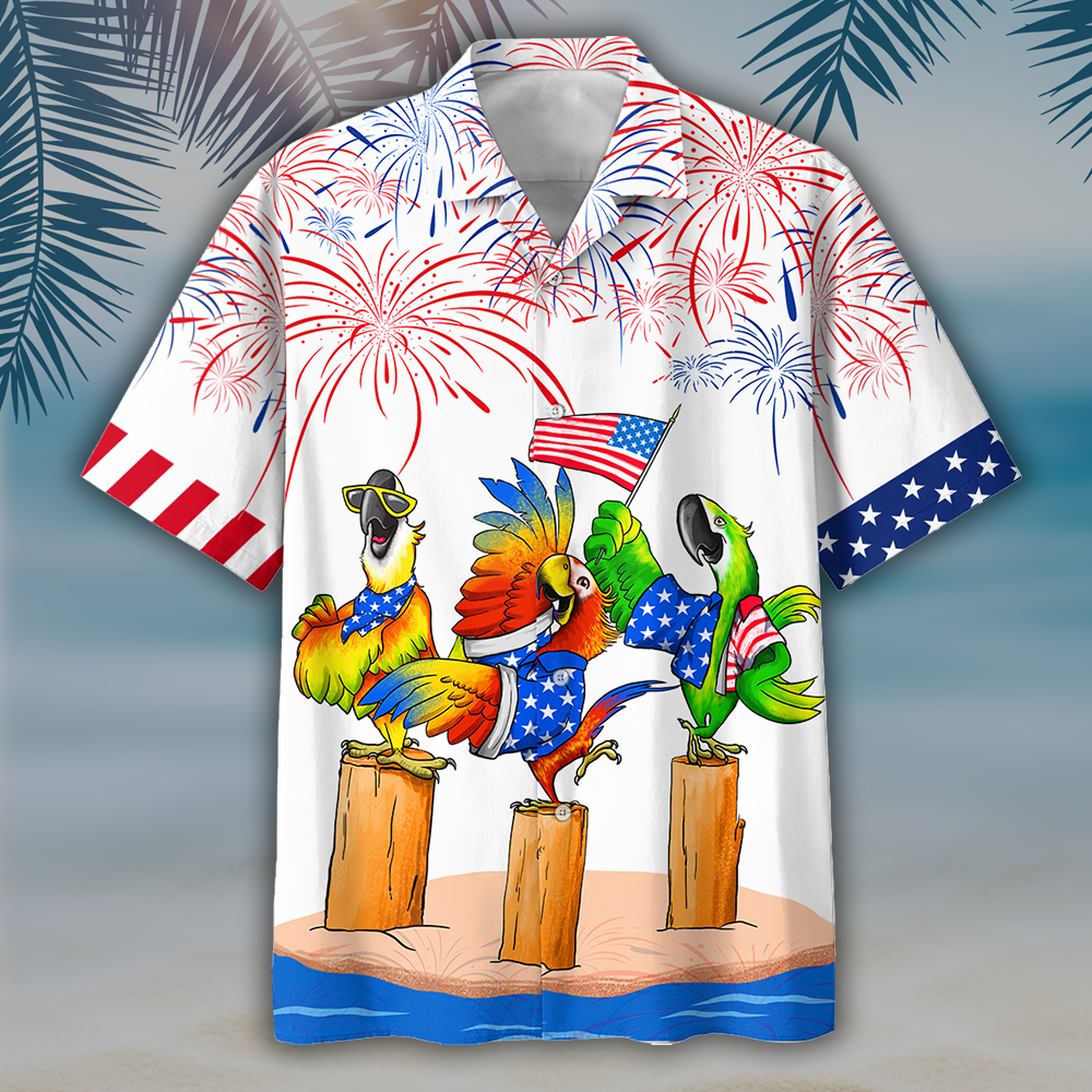 NEW Parrot Independence Day Is Coming White Hawaii Shirt, Shorts
