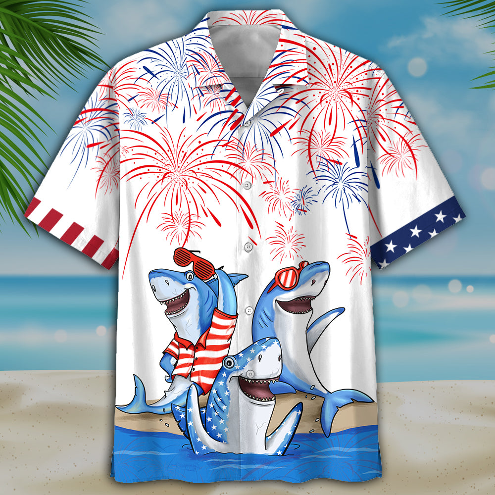 NEW Shark Independece day Hawaii Shirt, Shorts