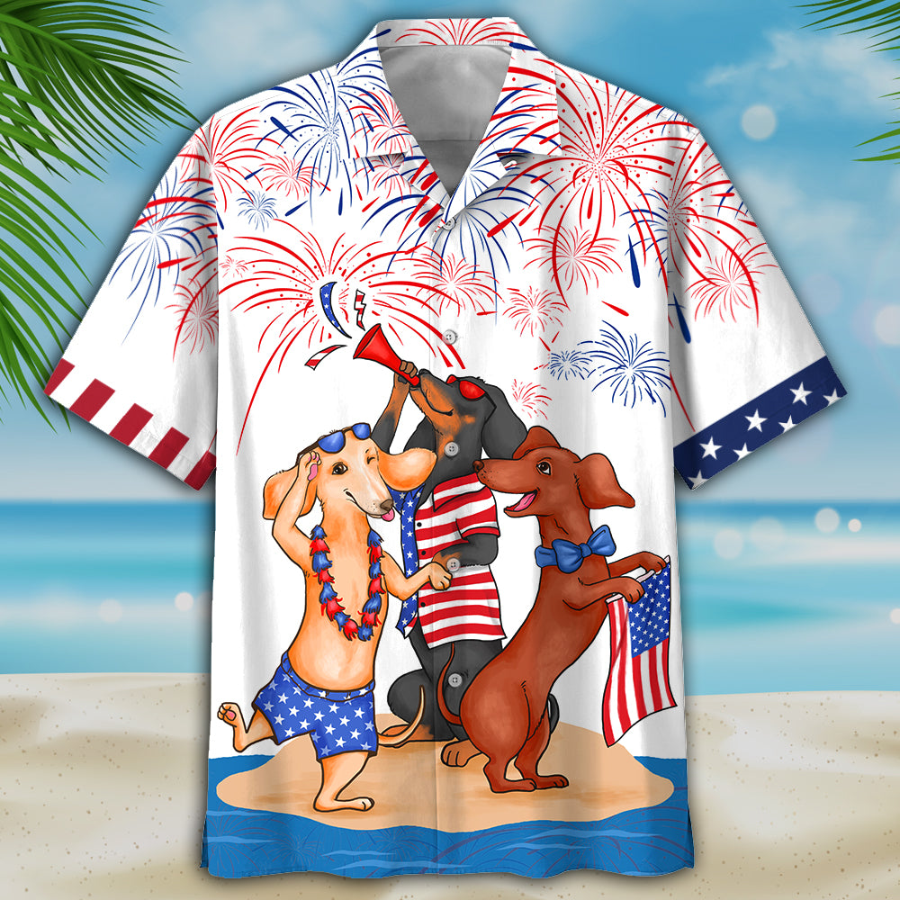 NEW Dachshund Independence Day Is Coming white Hawaii Shirt, Shorts