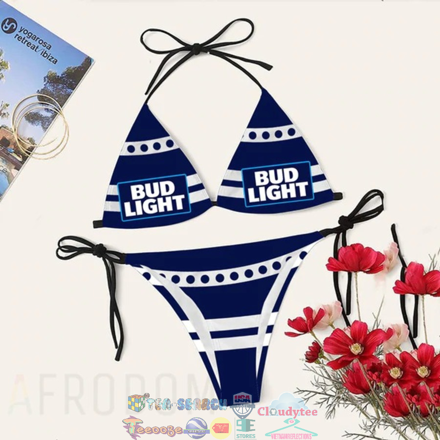 Bud Light Beer White Stripe Bikini Set Swimsuit Jumpsuit Beach