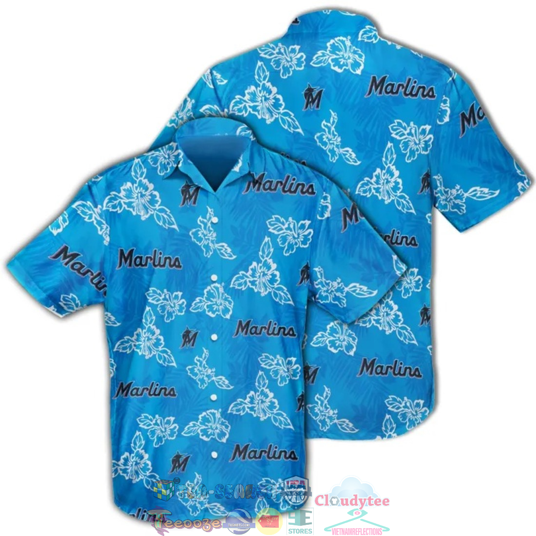 Miami Marlins MLB Hibiscus Tropical Leaves Hawaiian Shirt