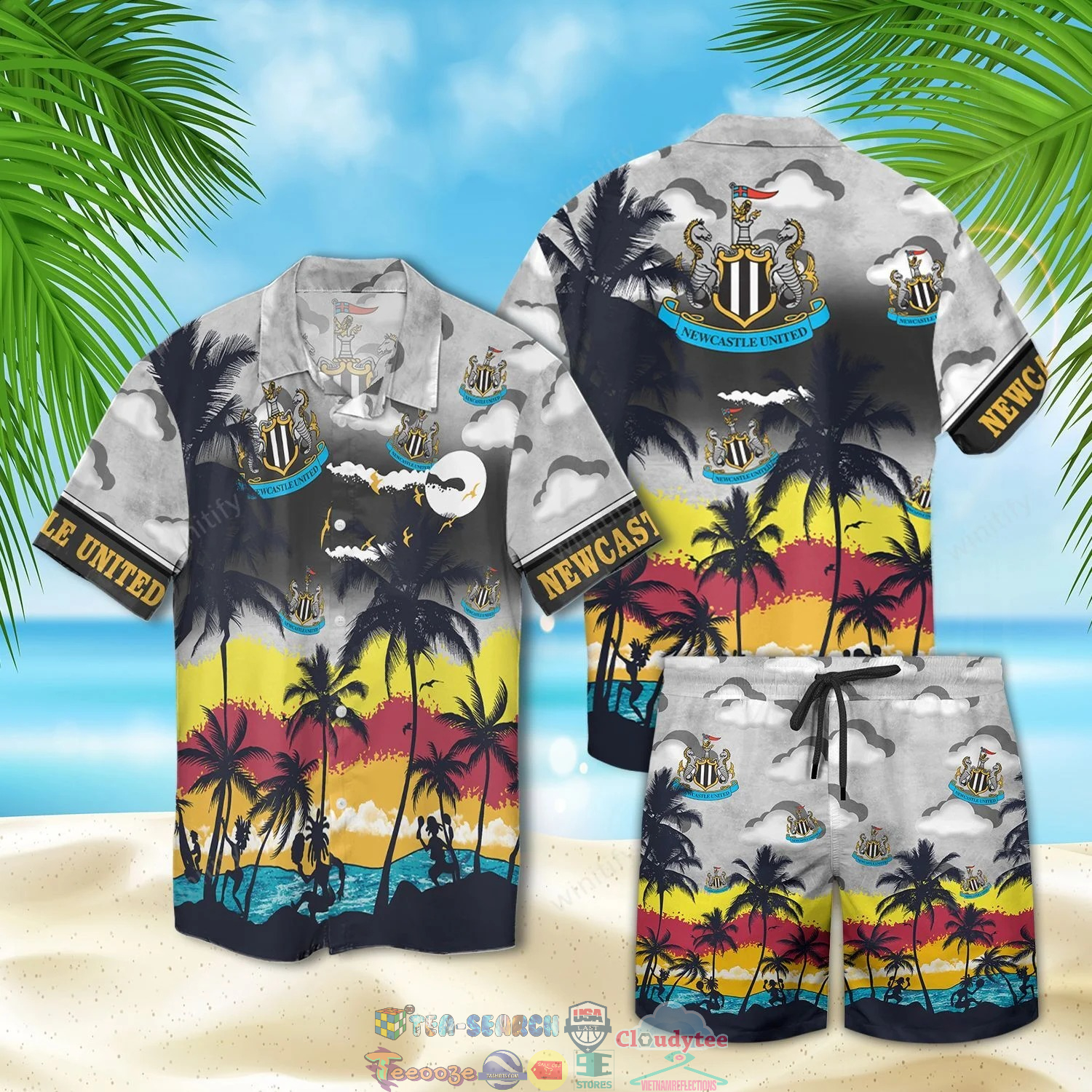 Newcastle United FC Palm Tree Hawaiian Shirt Beach Shorts