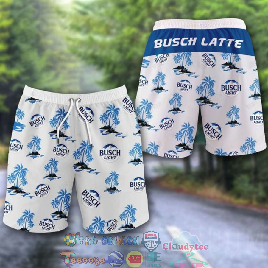Busch Latte Beer Palm Tree Hawaiian Shorts