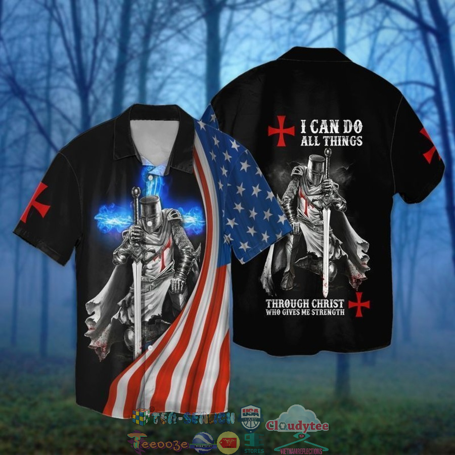 4th Of July American Flag Knight Templar I Can Do All Things Through Christ Who Gives Me Strength Hawaiian Shirt