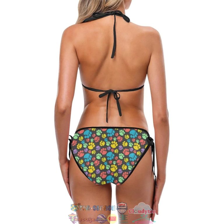 Paw Colorful Print Two Piece Bikini Set Swimsuit Beach