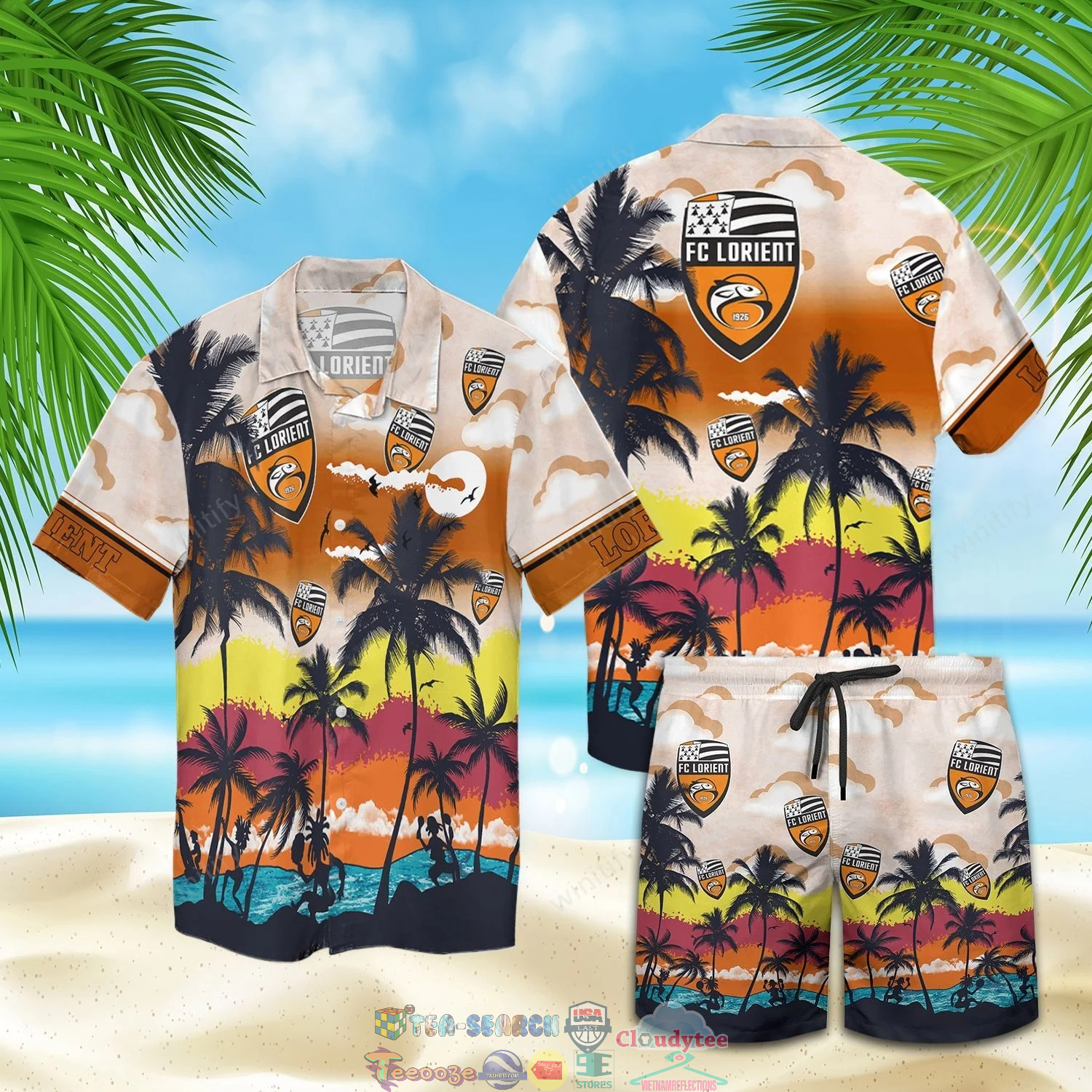 Lorient FC Palm Tree Hawaiian Shirt Beach Shorts