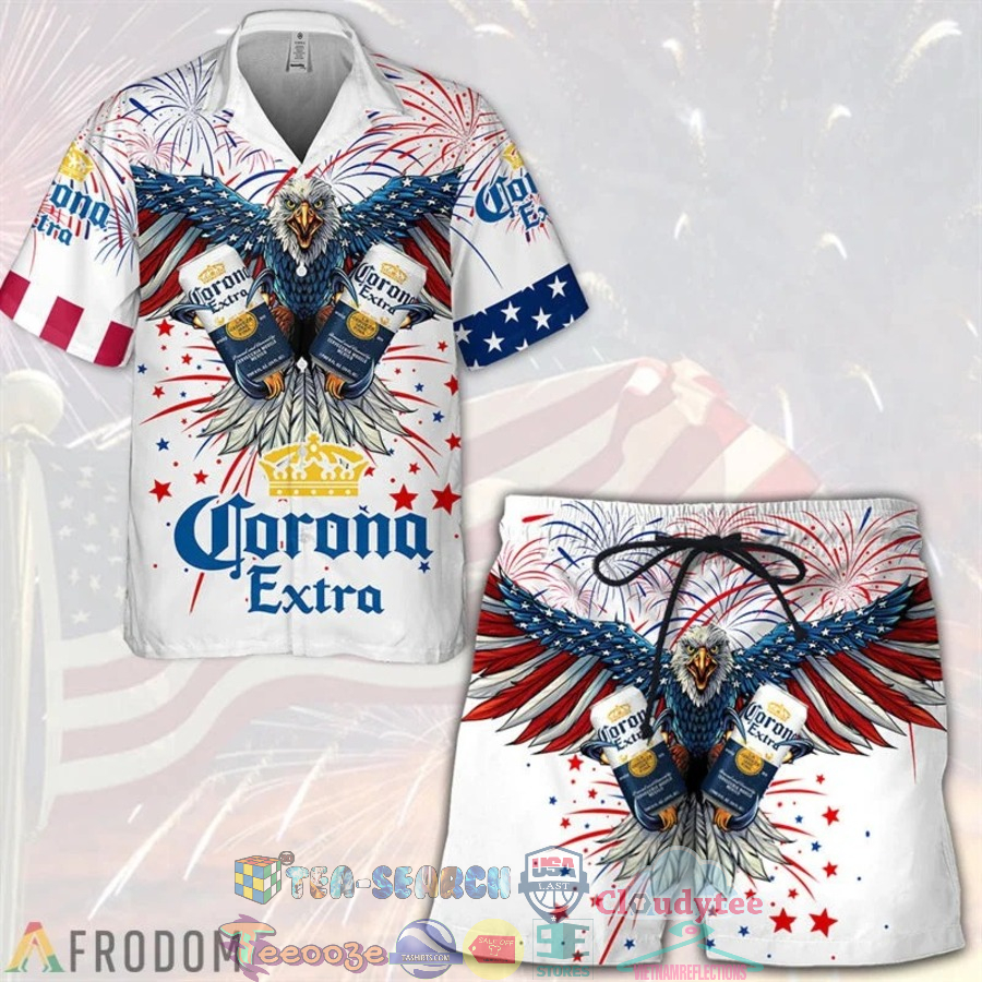 Corona Extra Beer Eagle Independence Day Hawaiian Shirt And Shorts