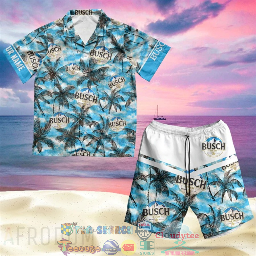 Personalized Name Busch Beer Palm Tree Hawaiian Shirt Beach Shorts