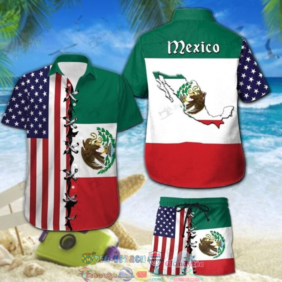 Mexico American Flag Hawaiian Shirt And Shorts