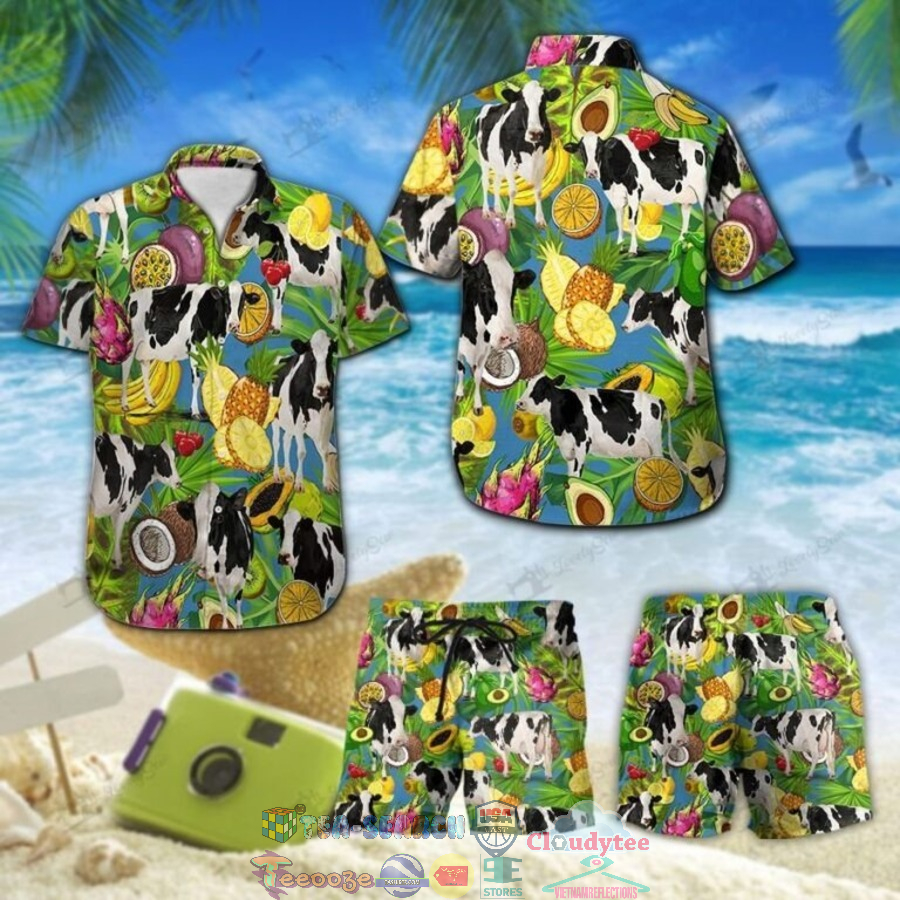 Cow Tropicall Fruits Hawaiian Shirt And Shorts