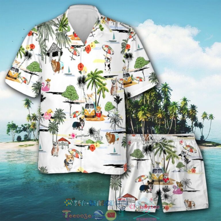 Corgi Beach Hippie Hawaiian Shirt And Shorts