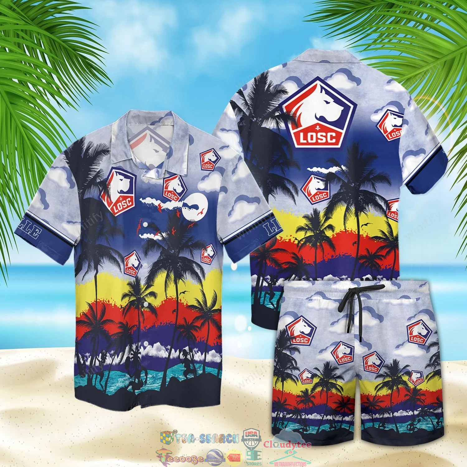 LOSC Lille FC Palm Tree Hawaiian Shirt Beach Shorts