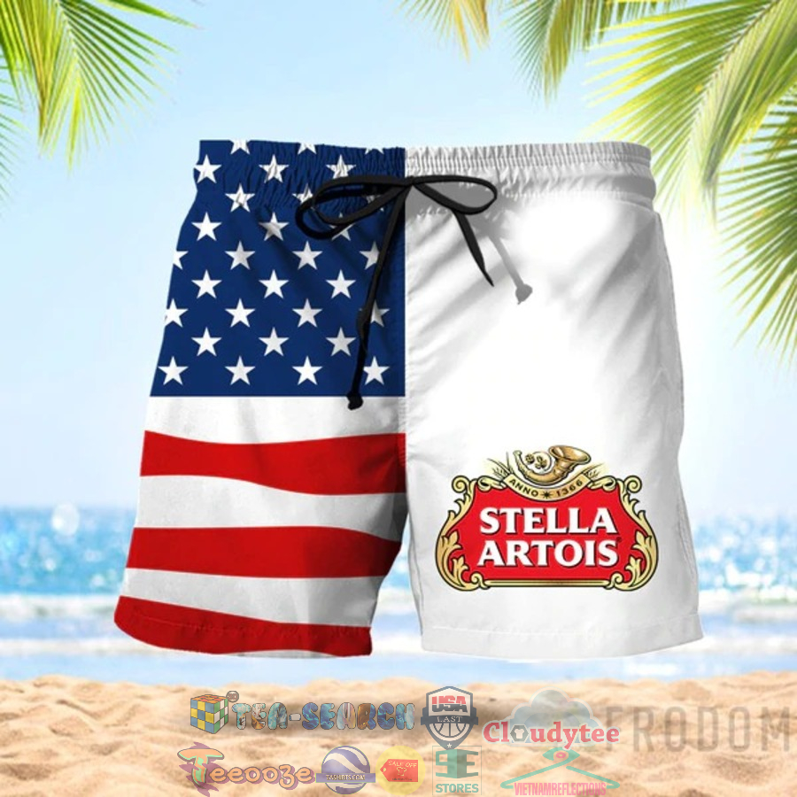 4th Of July Independence Day American Flag Stella Artois Beer Hawaiian Shorts