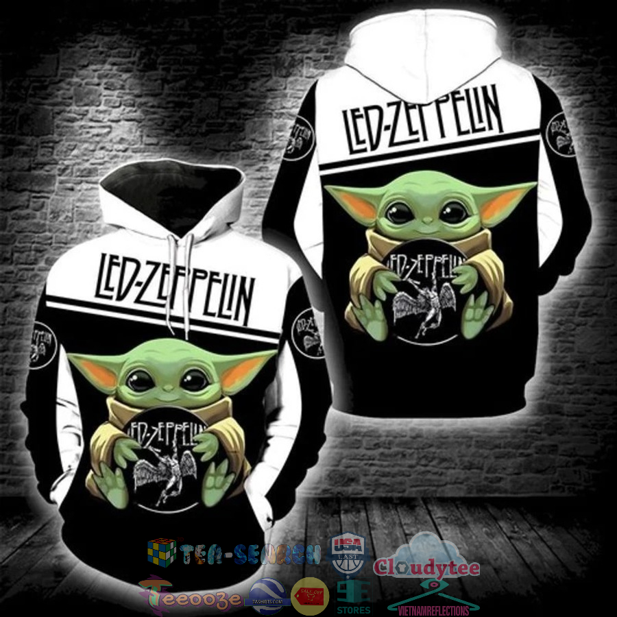 Baby Yoda Hug Led Zeppelin Rock Band 3D Hoodie