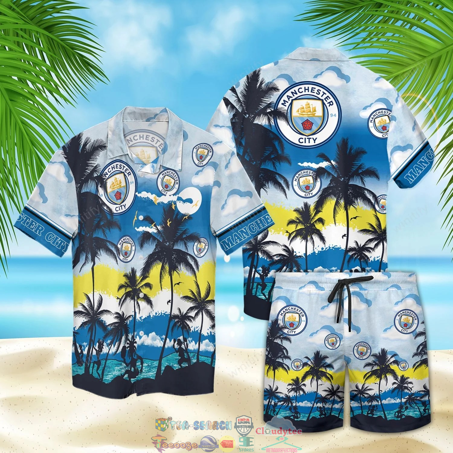 Manchester City FC Palm Tree Hawaiian Shirt Beach Shorts