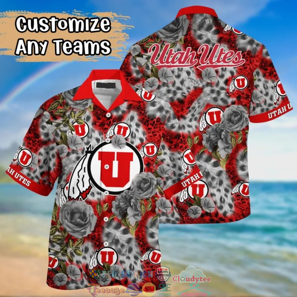 Utah Utes NCAA Leopard Rose Hawaiian Shirt