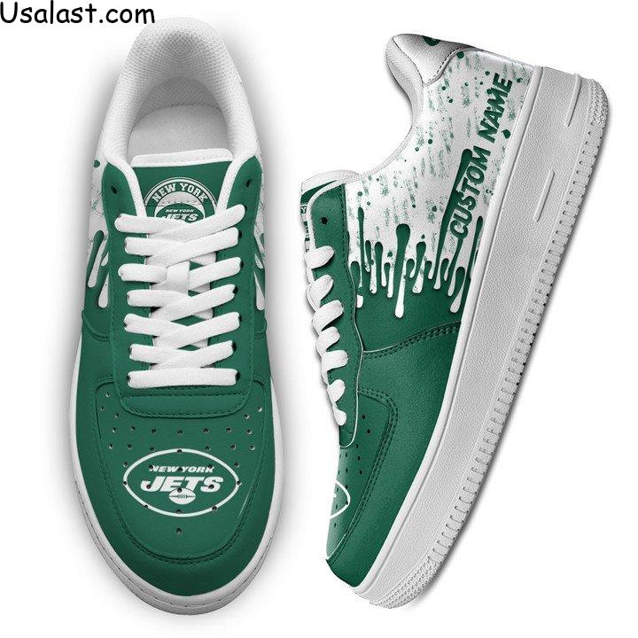 New York Jets Dripping Color Custom Name Air Force 1 Shoes