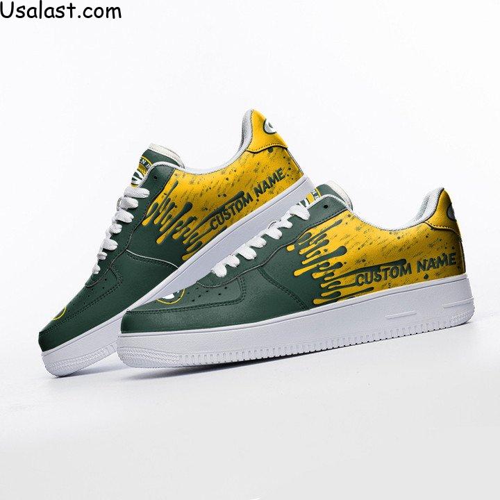 Green Bay Packers Dripping Color Custom Name Air Force 1 Shoes