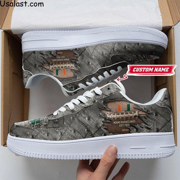 Miami Hurricanes Cracked Metal Personalized Air Force 1 Shoes Sneaker