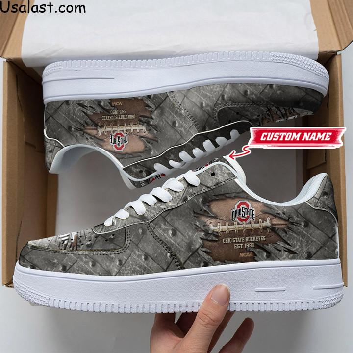 Ohio State Buckeyes Cracked Metal Personalized Air Force 1 Shoes Sneaker