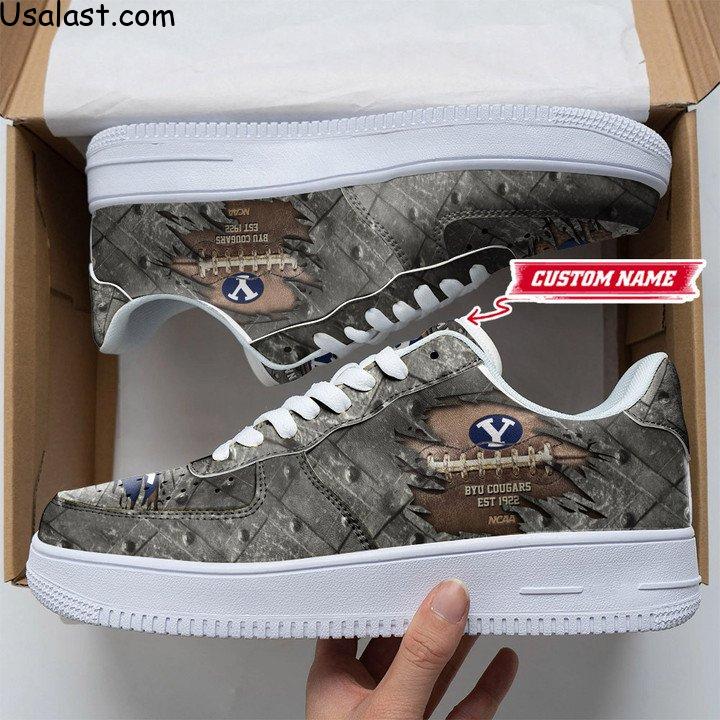 BYU Cougars Cracked Metal Personalized Air Force 1 Shoes Sneaker