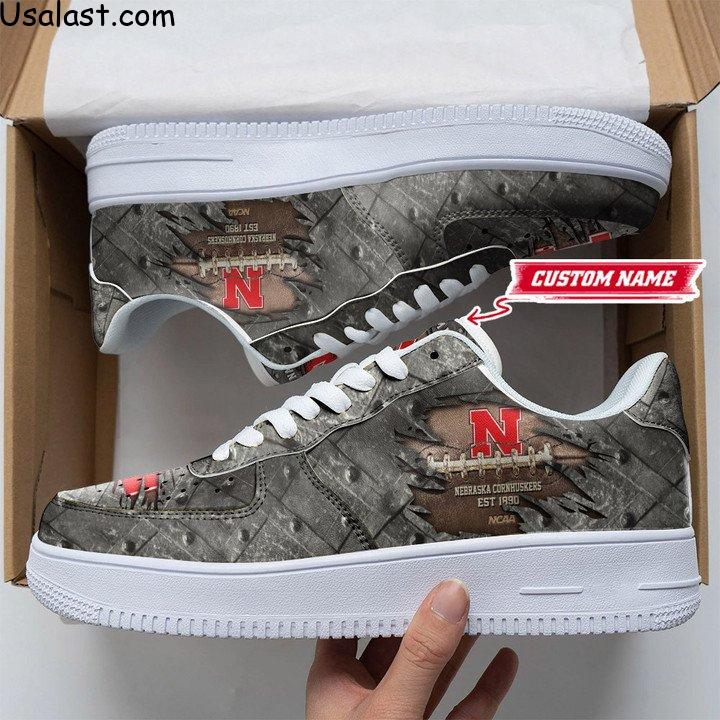 Nebraska Cornhuskers Cracked Metal Personalized Air Force 1 Shoes Sneaker